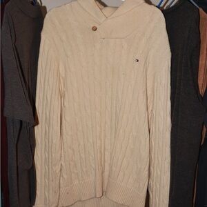 Tommy Hilfiger Cream Cable Knit Sweater for Men